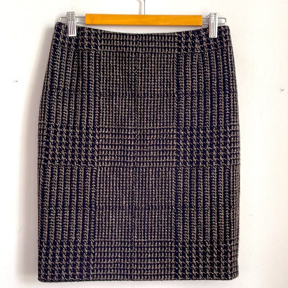 Akris Punto houndstooth metallic textured jacquard pencil skirt sz 2